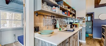 Mtn-view home with private hot tub, deck, outdoor shower, grill, & wood stove