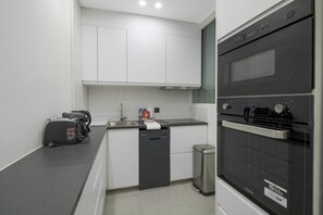 Fridge, microwave, oven, dishwasher