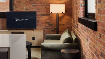 43-inch flat-screen TV with digital channels, streaming services