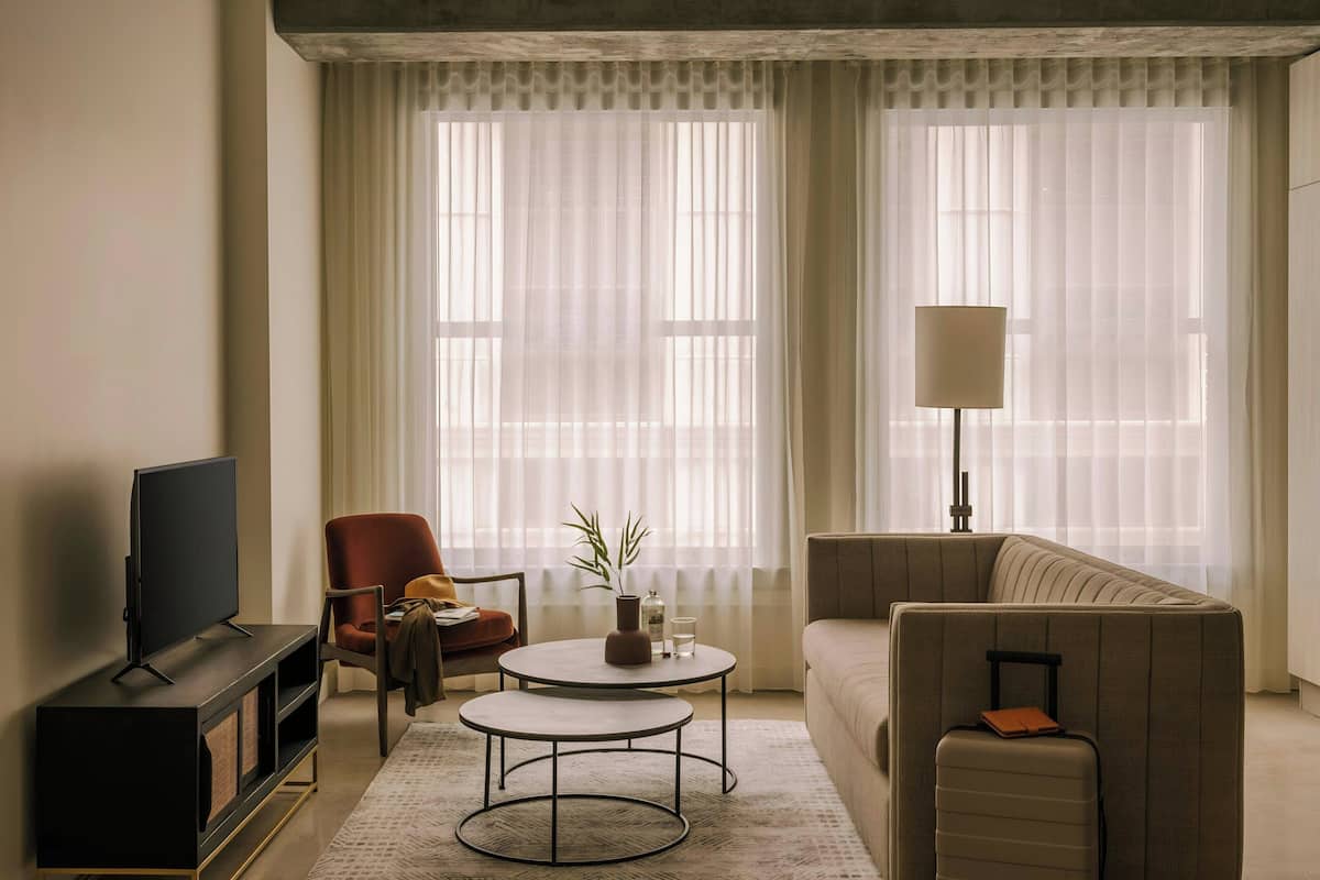 40-inch flat-screen TV with digital channels, streaming services