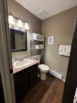 Sèche-cheveux, serviettes fournies, savon, shampoing