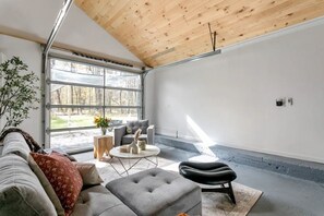 TV connectée, cheminée, livres