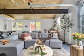 TV connectée, cheminée, livres