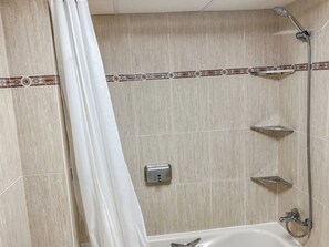 Hair dryer, bidet, towels, soap