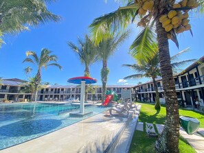 2 outdoor pools, open 9:00 AM to 10:00 PM, pool umbrellas, pool loungers
