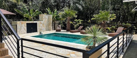 Outdoor pool, pool umbrellas