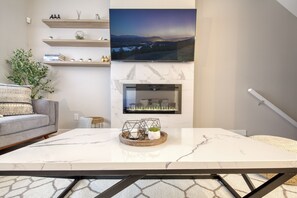 Smart TV, fireplace, video games, offices