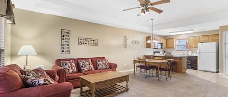 Smart TV, fireplace, DVD player
