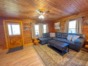 Smart TV, fireplace, DVD player, books