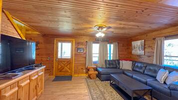 Smart TV, fireplace, DVD player, books