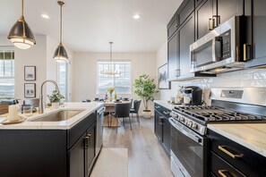 Fridge, microwave, oven, stovetop - Upscale Jordanelle Retreat | Hot Tub, Views & Modern Luxury (Heber City)