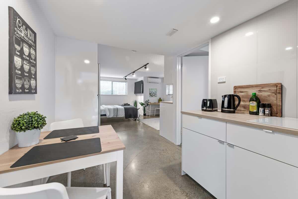 Fridge, microwave, dishwasher, electric kettle