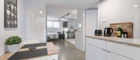 Fridge, microwave, dishwasher, electric kettle