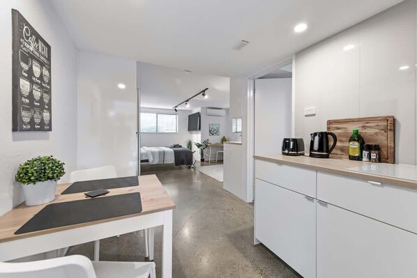 Fridge, microwave, dishwasher, electric kettle