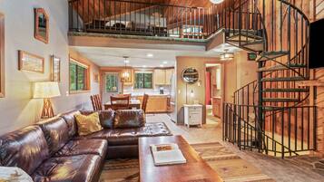 TV, fireplace, foosball