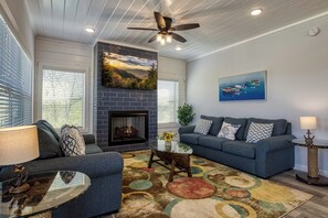 TV, fireplace, video games, table football