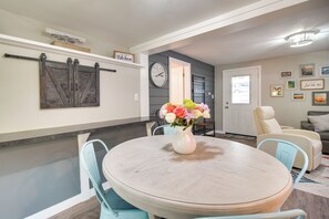 House (2 Bedrooms) | Interior - Deck + Dock Access: Lakefront Grove Cabin! (Grove)