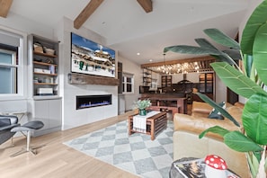 Smart TV, fireplace, video games