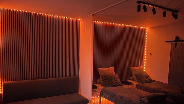 A room with a sofa, a bed, and a desk.