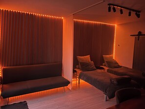 A room with a sofa, a bed, and a desk. - APARTMENT GAL (Novo mesto)