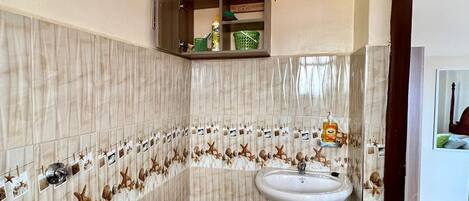 Regadera, tina de hidromasaje, secadora de cabello, bidet