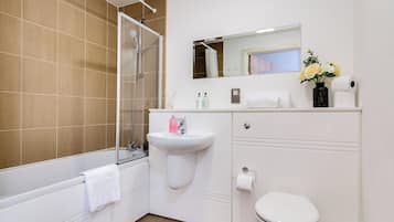 Eco-friendly toiletries, hair dryer, towels, soap