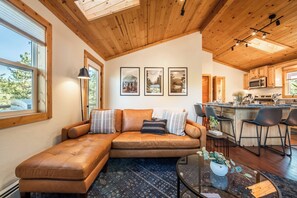 Televisio, takka, työhuone