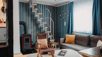 Télévision, cheminée, livres, médiathÚque