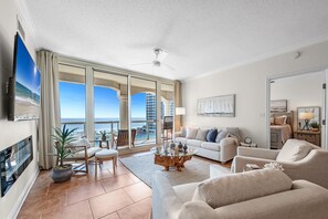 TV, fireplace - Portofino Island Resort Spa #2-905 | Gulf Views | My Beach Getaways (Pensacola Beach)