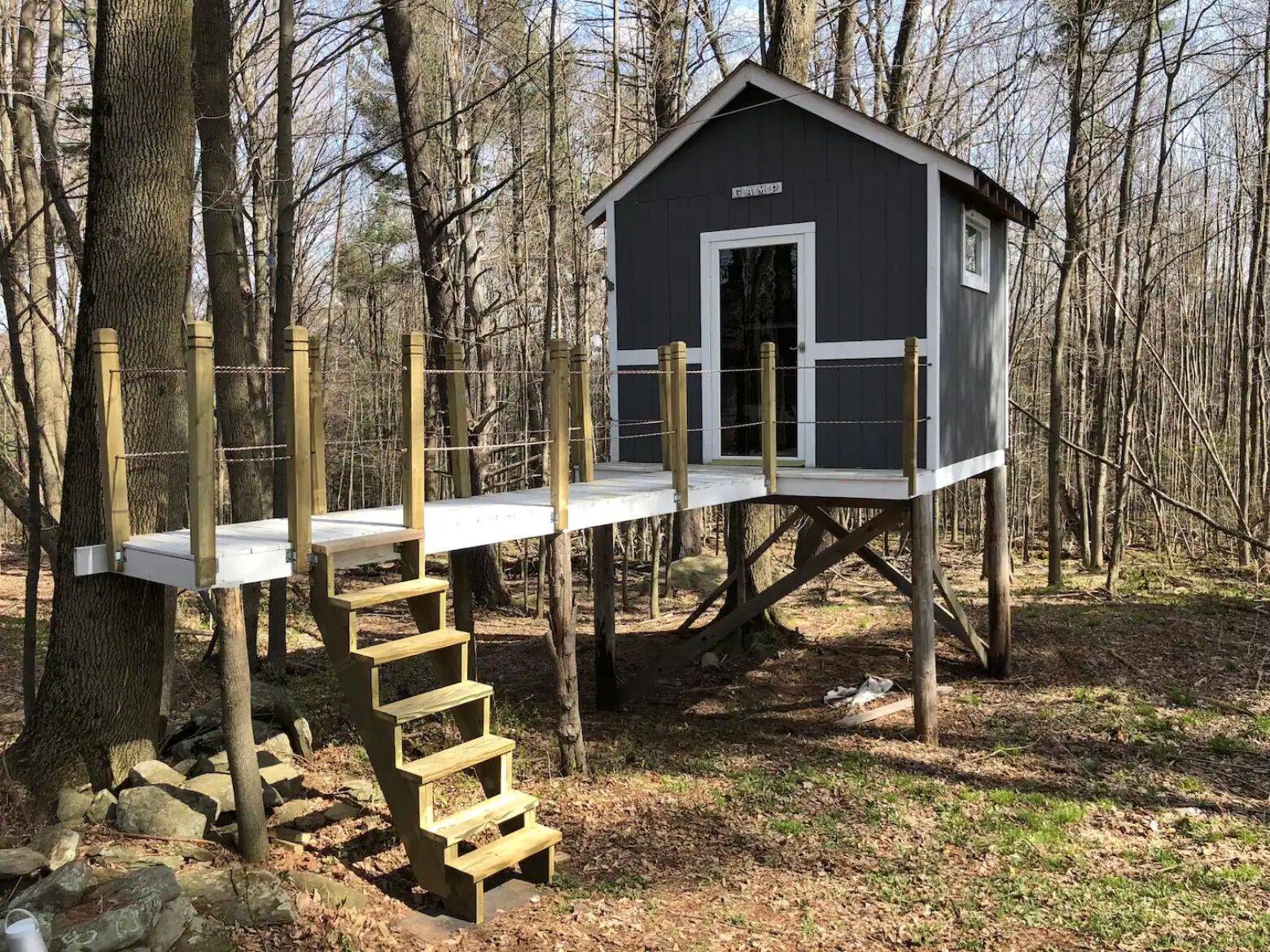 Outside outside view of professionally built treehouse
