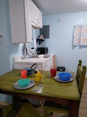 Fridge, microwave, oven, coffee/tea maker