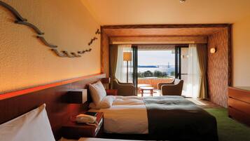 Desk, laptop workspace, blackout curtains, iron/ironing board