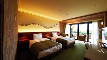 Desk, laptop workspace, blackout curtains, iron/ironing board