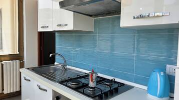 Kühlschrank, Ofen, Herdplatte, Wasserkocher mit Kaffee-/Teezubehör