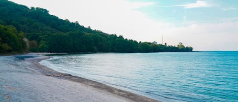 On the beach, white sand