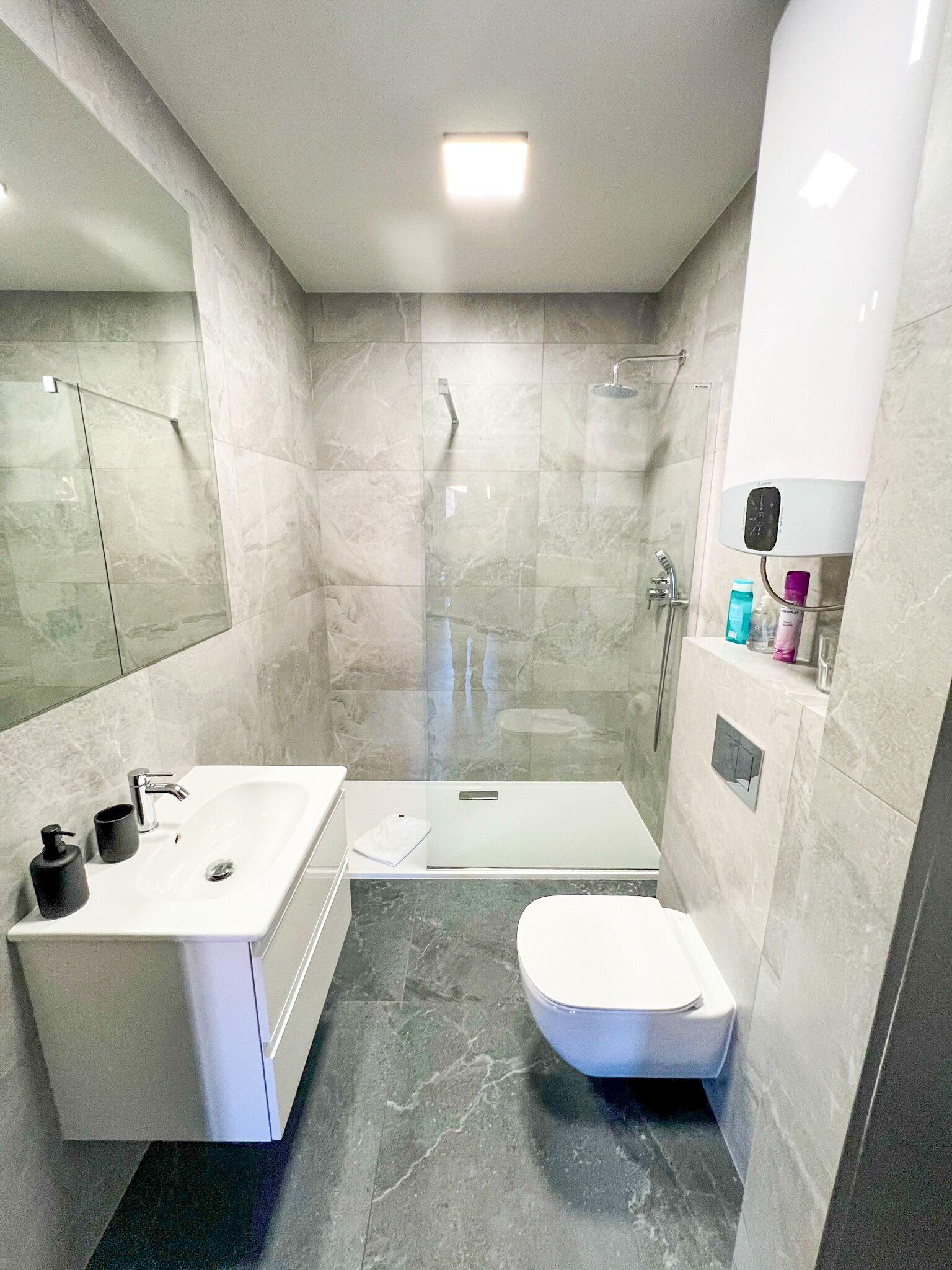 Hair dryer, towels, toilet paper