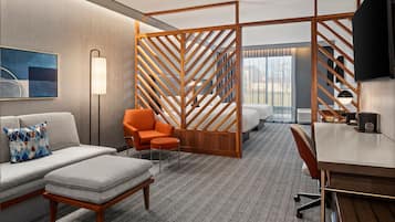 Desk, blackout drapes, iron/ironing board, travel crib