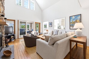 TV, fireplace - Union Pier Home with Private Pool and Association Beach! (Union Pier)