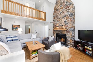 TV, fireplace - Union Pier Home with Private Pool and Association Beach! (Union Pier)