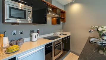 Fridge, microwave, oven, toaster