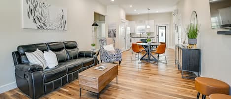 TV, fireplace, music library