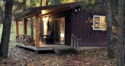 A cabin set on an outdoor oasis