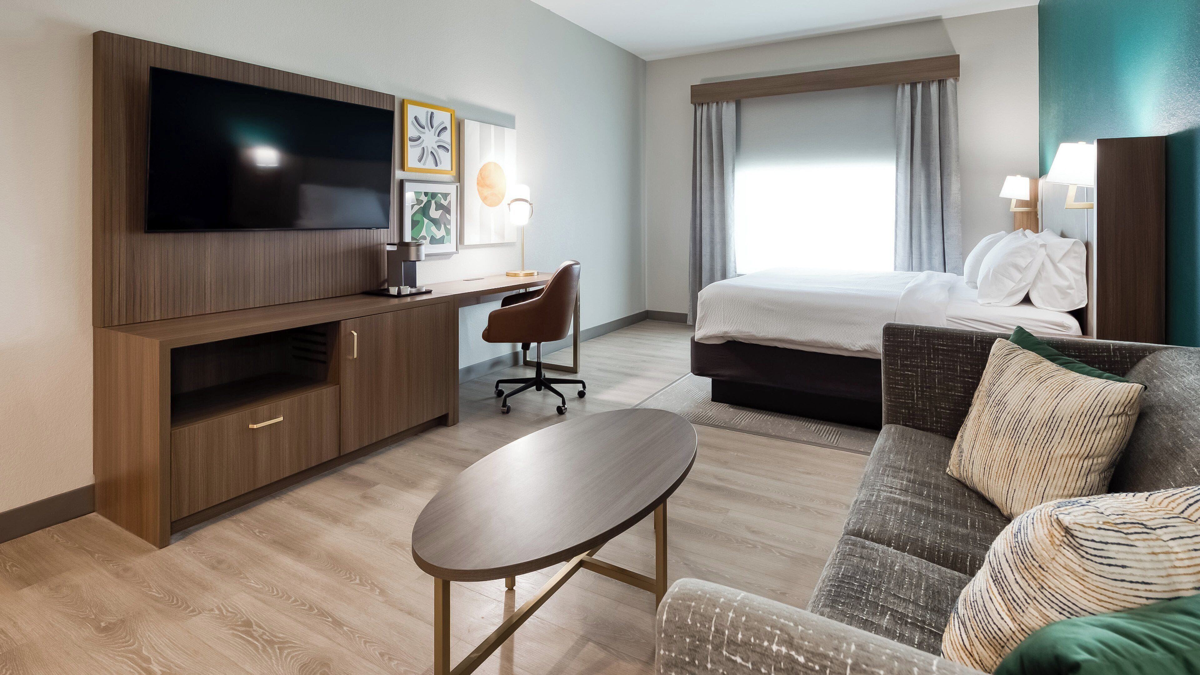 In-room safe, desk, laptop workspace, blackout curtains
