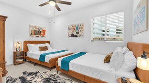 3 bedrooms, desk, iron/ironing board, travel cot