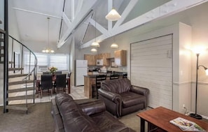 Smart TV, fireplace, video games, DVD player