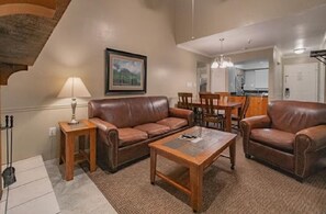 Smart TV, fireplace, video games, DVD player