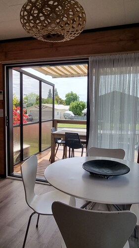 The Bach in old Wharewaka well located for a fabulous lake holiday.