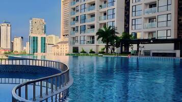 Indoor pool, outdoor pool, open open 24 hours a day, pool umbrellas