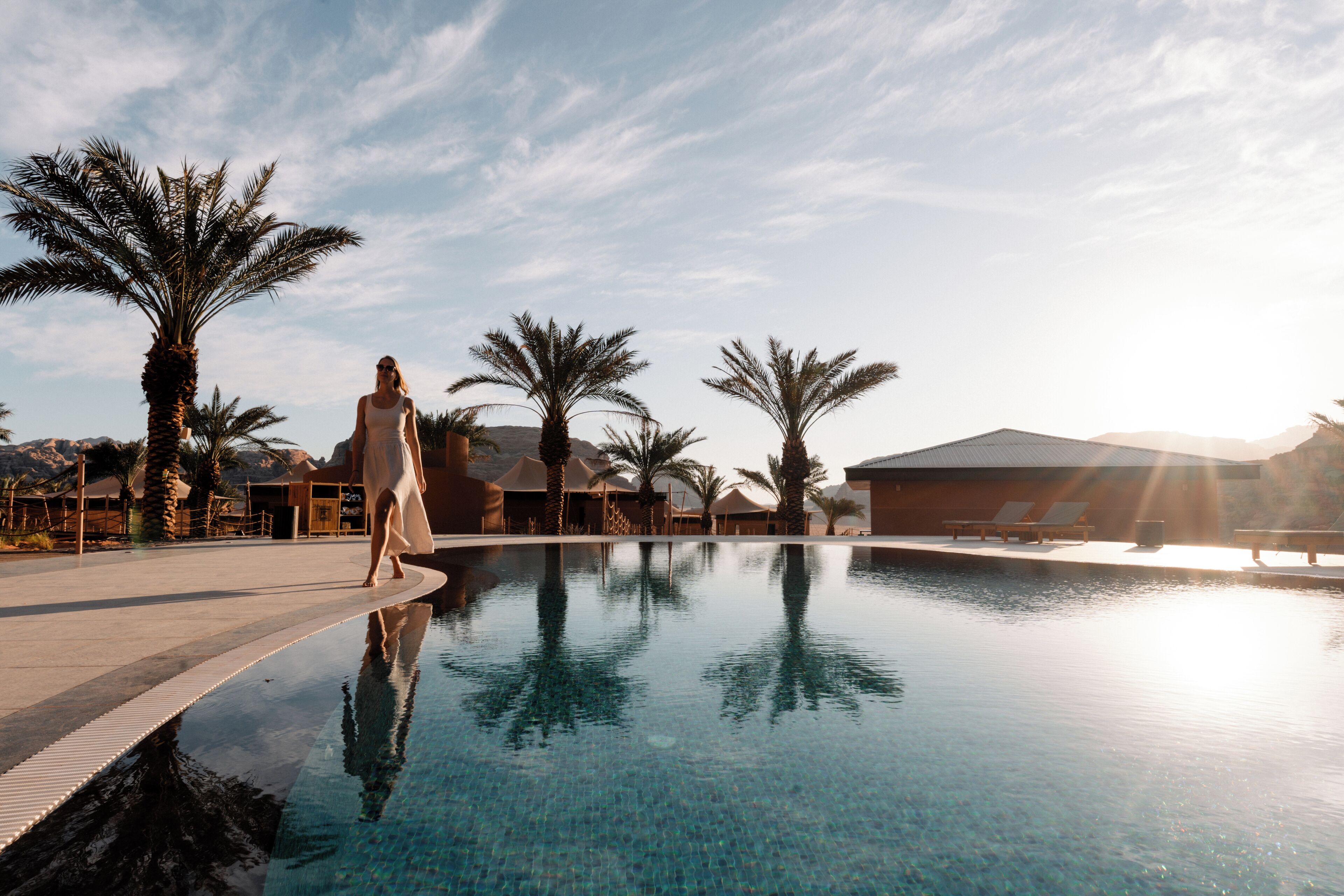 Outdoor pool, pool umbrellas, pool loungers