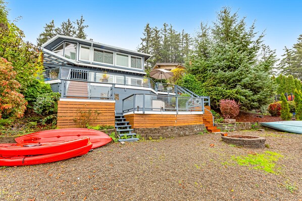 Exterior - Lakefront home with canoe, kayaks, large deck, beach access, fireplace, & W/D (Olympia)